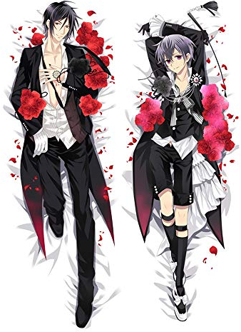 Ksainiy Black Butler Sebastian.Michaelis Anime-Kissenbezug, Kissenbezug Anime/Kissen Körper, Anime Beidseitige Muster Peach Skin / 2WT Dekokissen Fall, Otaku Und Anime Fans' Lieblingskissenüberzüge