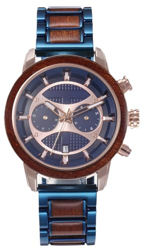 RORIOS Herren Holzuhr Multifunktions Chronograph Armbanduhr Naturholz Uhren für Herren mit Holzarmband Wasserdicht Herren Quarzuhr