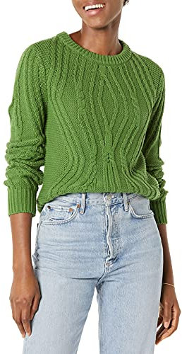 Amazon Essentials Jersey 100% de Algodón Trenzado con Cuello Redondo Mujer, Verde, S