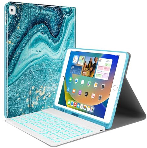 JUQITECH Backlit Keyboard Case for iPad 9th Generation (2021)/8th Gen (2020)/7th Gen(2019) 10.2inch, Smart Cover Case with Magnetically Detachable Wireless Keyboard for iPad Air 3, iPad Pro 10.5 2017
