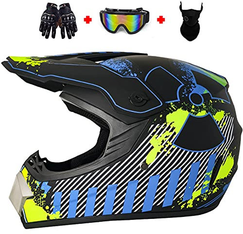 Motorradhelm Kinder Motocross Helm Set mit Brille Handschuhe und Maske Fahrradhelm Unisex Fullface Cross Helm mit ATV/MTB/MX Mountainbike Motorrad Schutzhelm DOT/ECE Certified,D,M