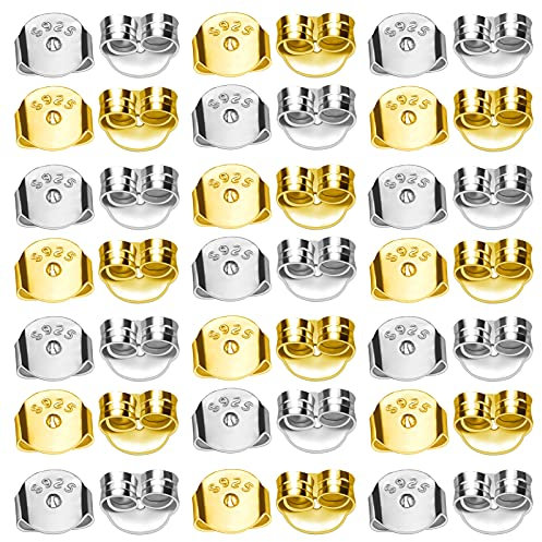 TOAOB 10 Paar 925 Sterling Silber Ohrring Stopper Ohrstecker Schmetterling Verschluss Goldton Silberton Ohrstopper Runde Form Universal Größe 5 x 5.5mm für Schmuckherstellung
