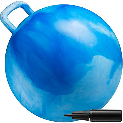 Ballon Sauteur avec Poignée pour Enfants - Ballon Sauteur Enfants de 7 à 9 Ans, Ballon Sauteur Kangourou Bleu 50 cm, Cadeau Enfants, Ballon pour s'Asseoir et Rebondir avec Pompe à Main.