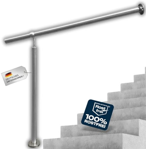 Edelstahl Eingangsgeländer Buchetmann2 Markengeländer mit Wandanschluss Handlauf rostfrei V2A Innen Außen Treppengeländer, Geländerhöhe 1000 mm (Aufgesetzte Montage, 1200 mm Handlauflänge)