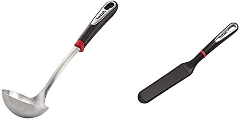 Tefal K1180214 Ingenio INOX Louche Acier Inoxydable INOX 38,75 x 9,2 x 7,5 cm & K2060914 Ingenio Spatule à Crêpes, Silicone, 38,1 x 9,2 x 7,2 cm
