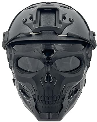 PJ Taktik Fast Helm- und Totenkopf Maske-Set, Einstellbare Vollgesichtsschutz Maske, Geeignet für Aktivitäten wie Paintball-Schießen, CS-Spiele, Kostümpartys