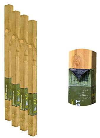 Postsaver Rot Protected Wood Fence Post 3x3 | Pressure-Treated Timber Post for Gardening | Decay-Protected with Postsaver Dual-Layer Rot Protector | 20-Year Guarantee | Pack of 4 | 6 Ft. Long