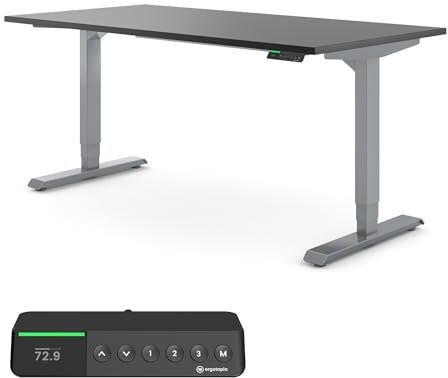 Ergotopia Desktopia Pro X Elektrisch höhenverstellbarer Schreibtisch, Ergonomischer Stehtisch für Büro oder Home Office (Schwarz, Gestell Grau, 180 x 80 cm)