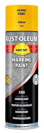 Rust-Oleum Hard Hat Peinture de Marquage en Aérosol, Peinture industrielle à séchage rapide pour un marquage au sol sur toutes les surfaces, 500ml (Jaune)