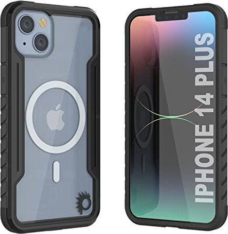 PunkCase Entworfen für iPhone 14 Plus [Armor Stealth MAG Serie] Schutzhülle in Militärqualität mit Aluminiumrahmen [transparente Rückseite] Ultimativer Fallschutz für iPhone 14 Plus (6,7 Zoll) (2022)