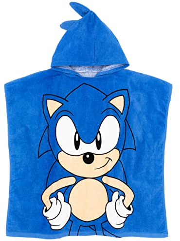 Sonic The Hedgehog Handtuch Poncho Kinder Kleinkinder | Mädchen Jungen Spiel Film Charakter Kinder Bad Bademode Strandtuch mit 3D Stachelhaar