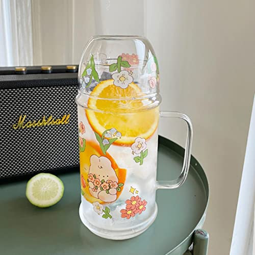 Bunny Glas Teekanne 1000ml Große Teekanne Niedlich Transparent Tragbar Fruchtsaft Blume Tee Kälte Hitzebeständig Wasserkocher Geschenk