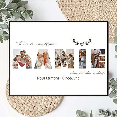 Giftove Cadeau Mamie - Cadeau Grand Mere Noël Original - Cadre en Bois avec Photo et Texte - Cadeaux Personnalisé Mamie Anniversaire - idee Cadeaux Fête des Grand Mère