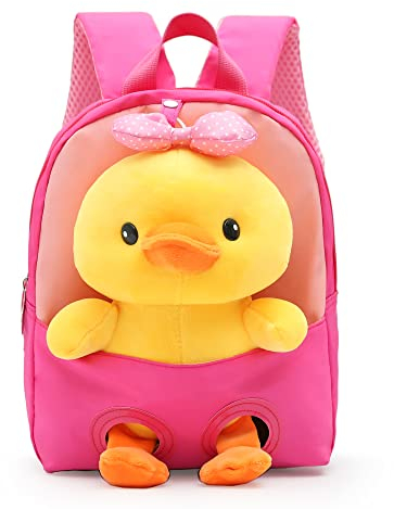 MIDSuN Kleiner Kinderrucksack,Abnehmbarer Plüsch Puppe Kindergartenrucksack,Enten Bär Kindergarten Rucksack Kindertasche für 2-5 Jährige Kindergarten Junge und Mädchen (Rosarot)