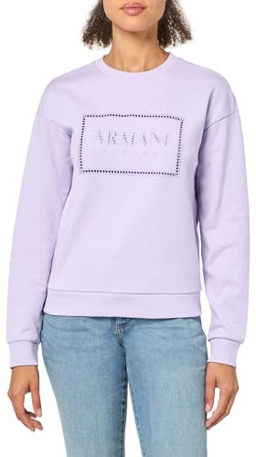 Armani Exchange Maglione con Logo Ricamato, Scollo Rotondo Maglia di Tuta, Cielo Viola, XS Donna