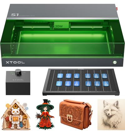 xTool S1 20W Engraving Machine Essential Kit, Auto Focus, Enclosed Engraver and Cutter, Lightburn Compatible, Cutting and Engraving for Wood and Metal, Class I Safety