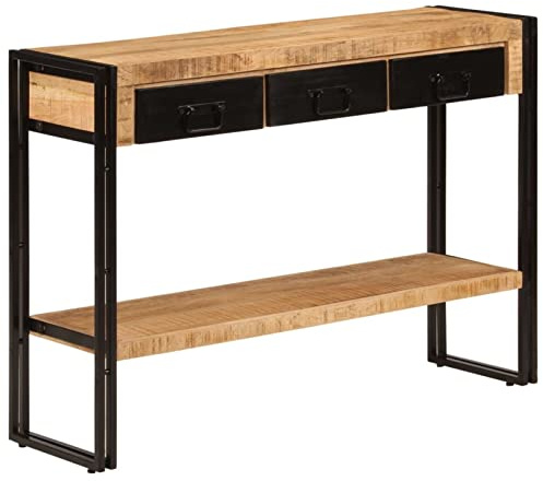 Homgoday Konsolentisch 110 x 30 x 76 cm aus massivem Mangoholz, Esstisch, Küchentisch, Gartentisch, Outdoor-Tische