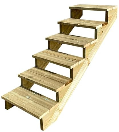 Escalera exterior de madera, de 2 a 7 peldaños, kit listo para usar, de madera, para jardín, balcón y terraza(6 peldaños sin contrahuellas,60cm)