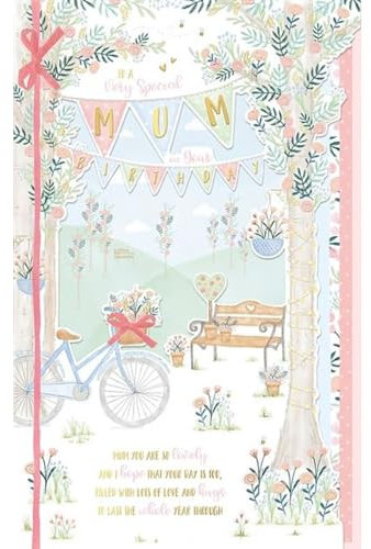 Carte Blanche Große Geburtstagskarte für Mütter mit Blumenmotiv und Fahrrad mit Folie und verzierten Details