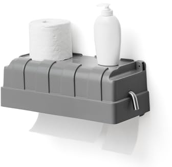 Agande Papierhalter für 3 Rollen Toilettenpapier oder 1 Rolle Küchentücher und 1 Rolle Toilettenpapier mit Ablage für Toilette Camping Garten Keller Baustellen WC, Made in Europe