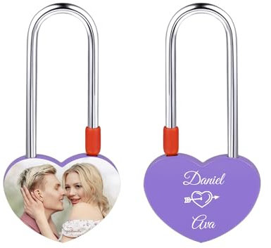 AOTXOXTOA Blocco d'amore personalizzato a cuore Incisione Foto Immagine Amante Alluminio Memoriale Data Nome Anniversario San Valentino Ponte Lucchetto Lui e Lei Regalo