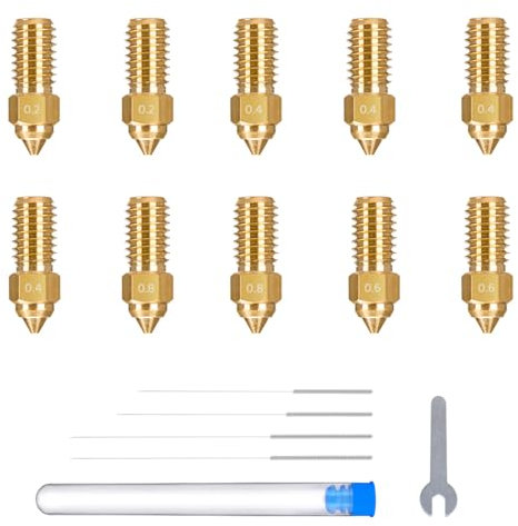 ELEGOO 10pcs Multi Größe Düsen für Neptune 4 und Neptune 4 Pro 3D Drucker, Messing Hotend Düsen 0.2/0.4/0.6/0.8mm mit Reinigungs-Kits