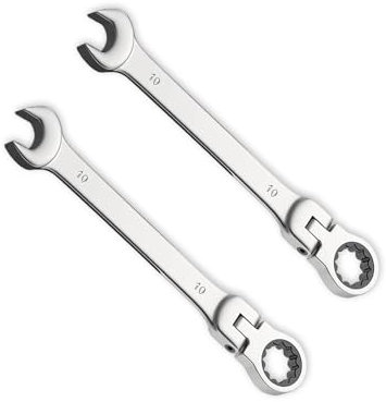 Leliafleury 2pcs 10mm Ratchet Spanner Flex-Head, Combination Wrench, Polished CR-V Chrome Vanadium Steel Metric Spanner, 72-Tooth, Box and Open End Ring Ratcheting Spanner Tool for Home Bicycle