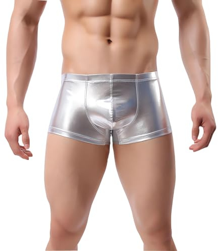 Glänzende Herren Boxershorts, elastische metallische Boxershorts, sexy Herren Boxershorts mit niedriger Taille, glitzernde sexy Hosen für Clubwear, sexy Unterhosen für Tanzbekleidung, Nachtclub, Rave
