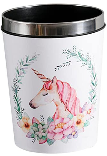 LABRIMP Unicorn Trash Can Waste Bin for Living Childrens Bedroom Bathroom Garbage Container Cartoon Pattern Pressing Ring Trash Can for Home Office