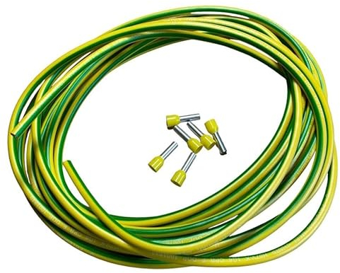 MPS-Contact Erdungsset 6mm² H07V-K - 5 Meter - mit Aderendhülsen oder Ringkabelschuh Potentialausgleich Poti Serverschrank Wechselrichter Batteriespeicher Erdungsleitung, Grün