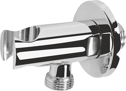 Cornat Wandanschluss - 1/2 Zoll AG - Rosette Ø 54 mm - Mit Halter für Handbrause - verchromt / Wandanschlussbogen / Brauseschlauch-Halterung / Wandhalter für Brause / Wasseranschluss / TECBW3322