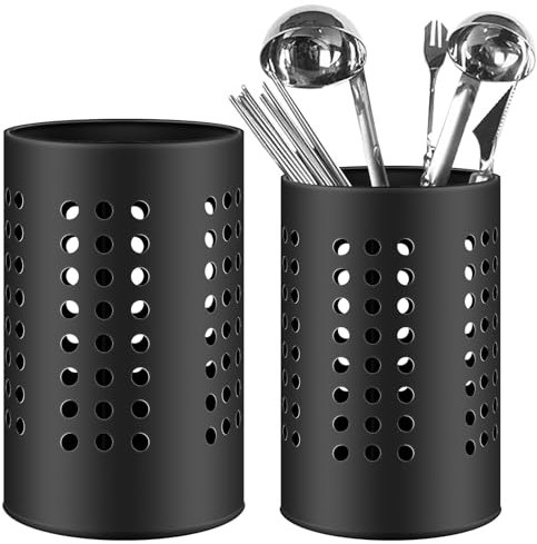 Leikurvo 2 Stücke Küchenutensilienhalter für Arbeitsplatte: Edelstahl Besteckkorb Schwarze Utensilien Caddy zum Organisieren von Schubladen und Arbeitsplatten für alle Küchen