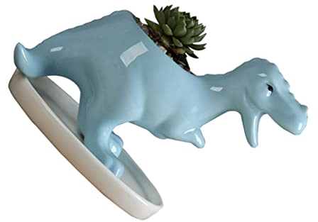 IWOWHERO Dinosaurier-blumentopf Aus Keramik Pflanzentopf Schreibtischdeko Passend Für Sukkulenten Kakteen Himmelblauer Farbton Für Home-Office-Beschichtung