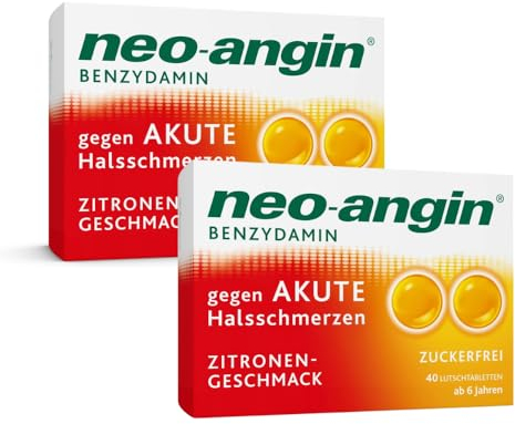 neo-angin Benzydamin gegen akute Halsschmerzen Zitronengeschmack | Halstabletten mit Zitronengeschmack für Erwachsene & Schulkinder ab 6 Jahren | zuckerfrei | 2 x 40 Lutschtabletten
