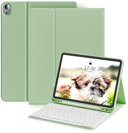 ZOYU Hülle mit Tastatur Für iPad 11 Generation (A16) 11 Zoll 2025/10 Generation 10.9 Zoll 2022, Mit Magnetisch Abnehmbarer Tastatur und Flip-Stand-Cover, QWERTZ Layout, Matcha Grün