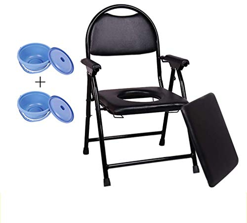 Folding Commode Chair Over Toilet,Bariatric Drop Arm Bedside Commode,Comes with Splash Guard Bucket Lid (Color : 2 Bucket, Size : Thicken)