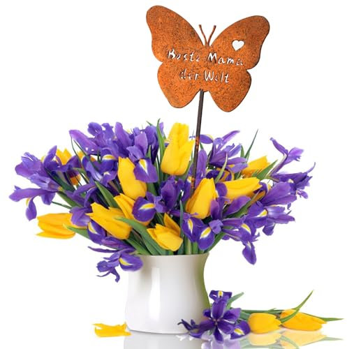 Sunwuun Muttertagsgeschenk Gartenstecker Rost Metall,Beste Mama der Welt Geschenke,Blumenstecker Rost,Muttertag Weihnachten Geburtstag Geschenke für Mama