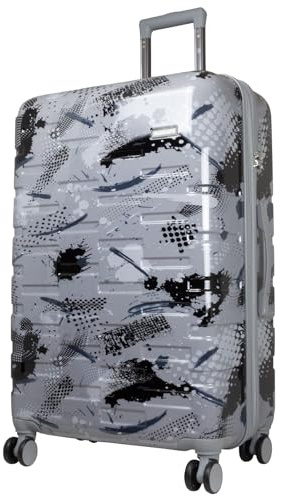 Trendyshop365 Hartschale Reisekoffer groß Pescara mit Motiv 77cm 4 Rollen Silber