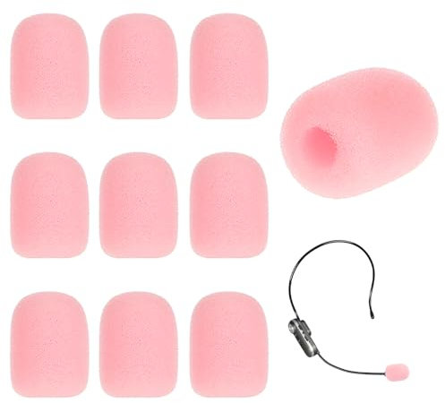Giantree 10 Pack Pink Microphone Windscreen, Foam Lapel Headset Microphone Sponge Mini Foam Cover Shield Protection for a Variety of Headset Microphone