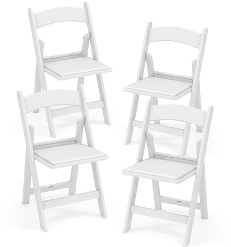TANGZON 4 Pack Resin Folding Chairs, 500KG Capacity Foldable Dining Chairs with Padded Seat & Backrest, Indoor Outdoor Portable Easy Storage Guest Seats for Home Office Garden Events Party Wedding