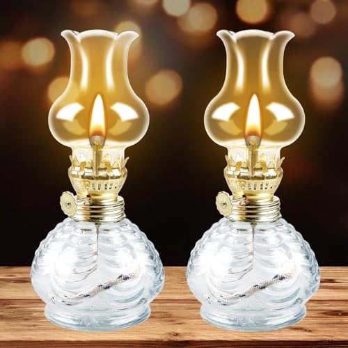 Lampe à Huile: 2 Pièces Lampe à Pétrole en Verre Transparent, Verre Lampe Petrole, Lampe a Huile, Lampe à Carbure, Lampes à Pétrole Vintage Intérieur pour Salle à Manger, Éclairage de Secours