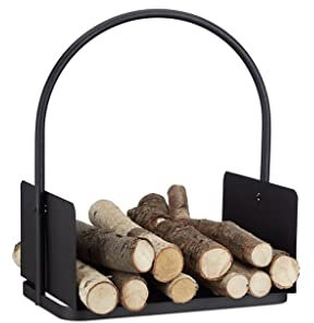 Kaminholzregal aus Eisen mit schwarzem Finish, stilvolles Holzregal für Wohnzimmer, Haushalt, Organisation