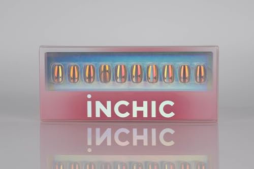 INCHIC Shiny Nude, Short Squoval, Bare Nude With Iridescent Sheen, 30 Pcs Press on Nail