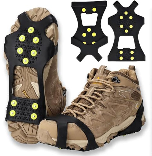 Crampones de Acero Inoxidable, Racos de Hielo Tracción Antideslizante, Tacos Picos para Escalar para Botas Zapatos para Caminar, Senderismo, Escalada, Pesca y Montañismo (A, L)