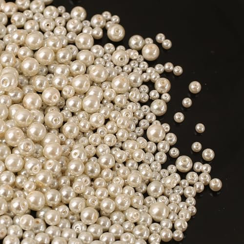 HERZONE ca.670pcs runde beige Perlen zum Auffädeln kunstperlen Glasperlen für DIY Schmuckherstellung Armbänder Halskette Handwerk (beige mix)