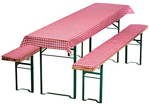 NYVI Bierbankauflagen Set NYVIGala 130x70 cm Rot Kariert - 1x Tischdecke für 110x50 cm Biertische & 2X Gepolsterte Auflage für 110x25 cm Bierbänke - Sitzauflage für Bierzeltgarnitur
