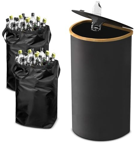 Mapille 100L Pfandflaschen sammelbehälter,Pfandflaschen behälter,und 2 abnehmbaren Tragetaschen,Flaschensammler mit Loch,Pfandflaschen Behälter,für Kunststoffflaschen,Dosen,Glasflaschen