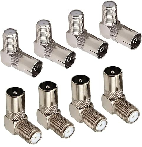 VISSQH 8 Piezas Adaptador tipo F hembra a macho/hembra PAL Conector de cable coaxial Convertidor de enchufe (90 grados)
