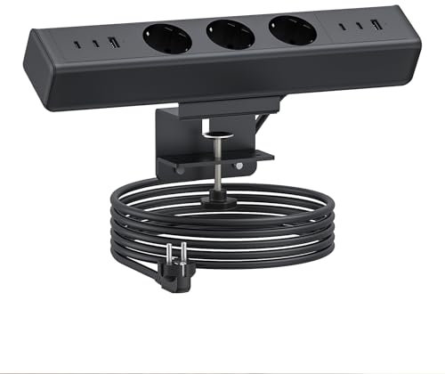 Enchufe de mesa con USB C, Haiaoyyds 3 enchufes múltiples con 6 USB, cable de 1,8 m, regleta de escritorio para casa, oficina (negro)