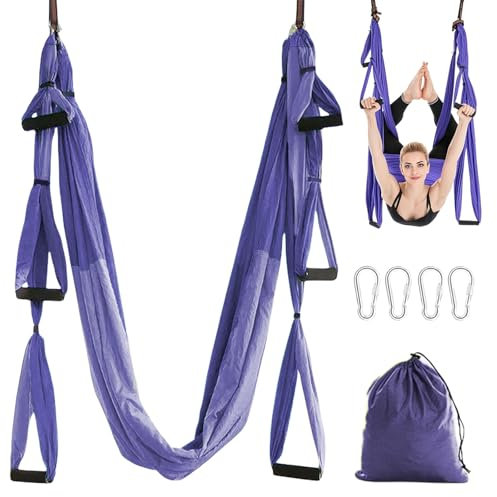 Bekasa Hamaca Yoga Aéreo, Antigravedad Columpio de Yoga Aéreo con asas desmontables Elástico Correas de Columpio de yoga Hamaca para Ballet, Pilates, Gimnasia, Animadoras